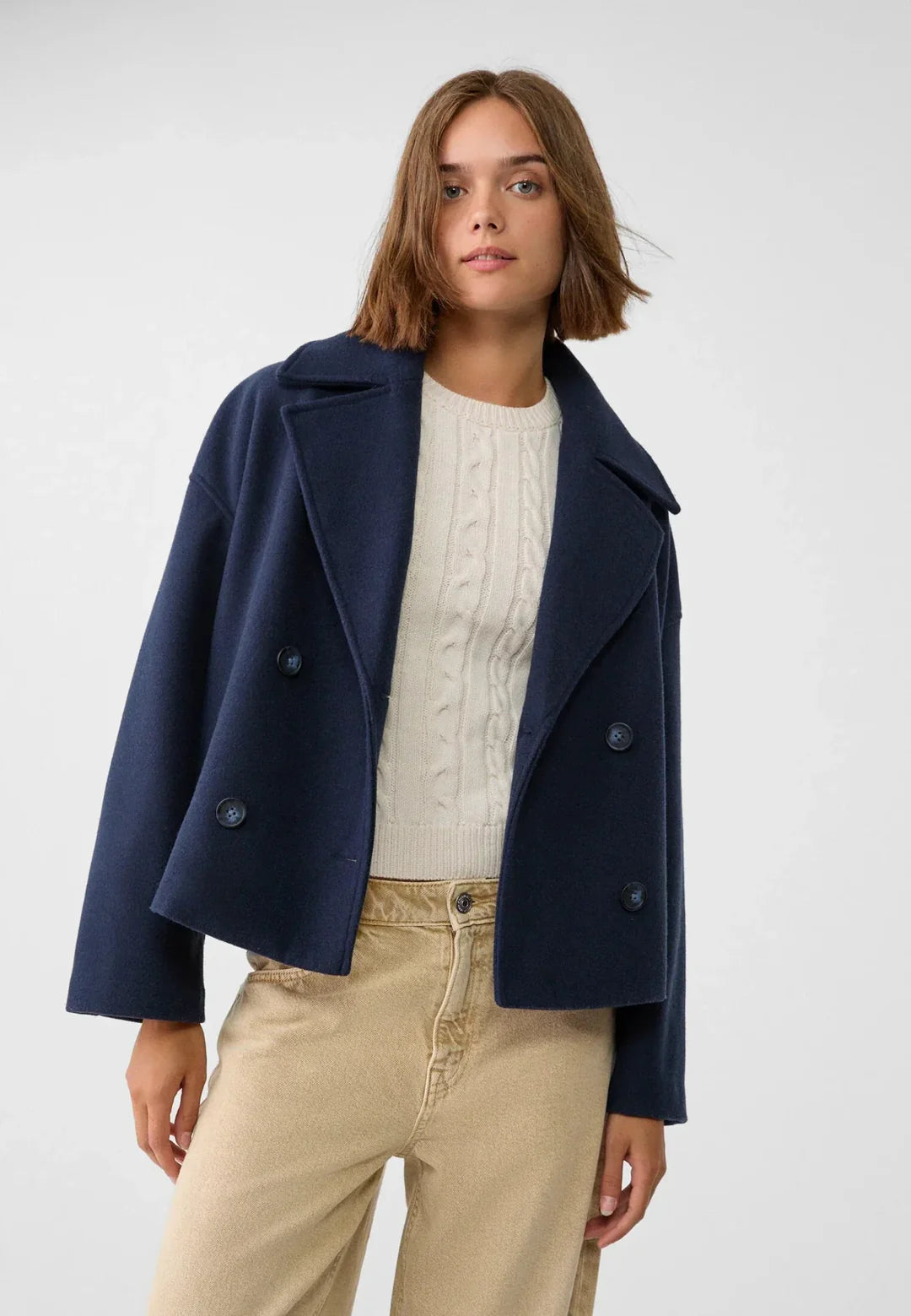 Aveline Cropped Double-Breasted Wool-Blend Short Coat