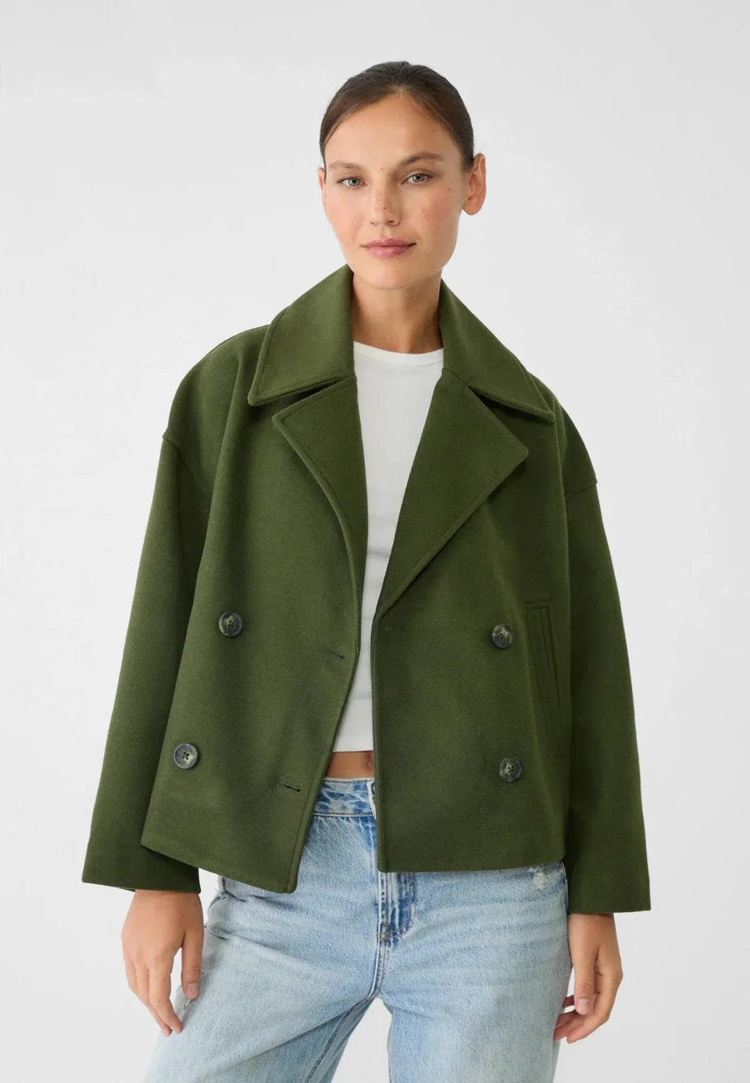 Aveline Cropped Double-Breasted Wool-Blend Short Coat