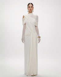 Aveline Draped Asymmetrical Maxi Dress Gown