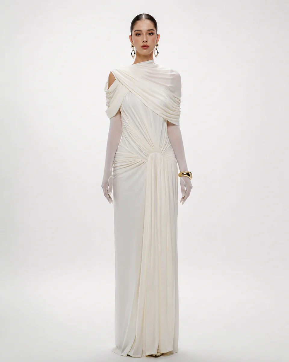 Aveline Draped Asymmetrical Maxi Dress Gown