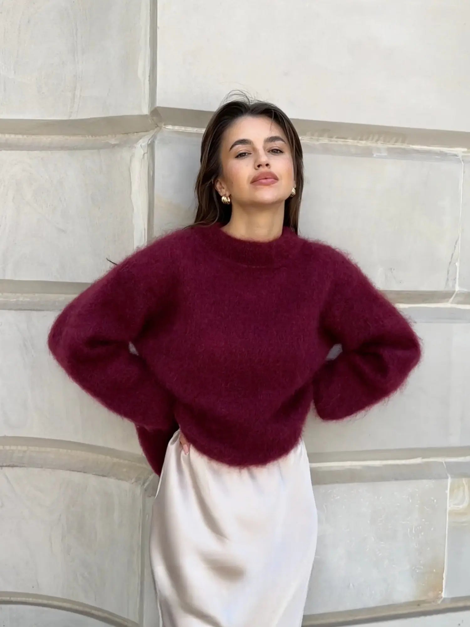 Aveline Fluffy Mohair-Blend Knit Sweater
