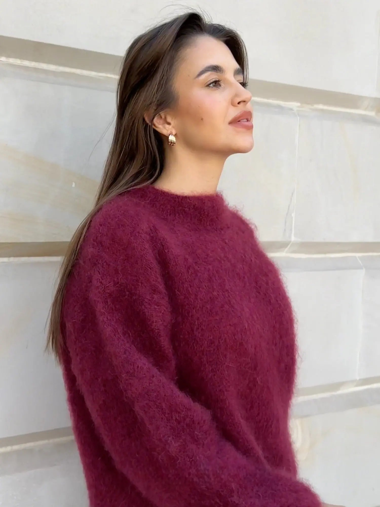 Aveline Fluffy Mohair-Blend Knit Sweater