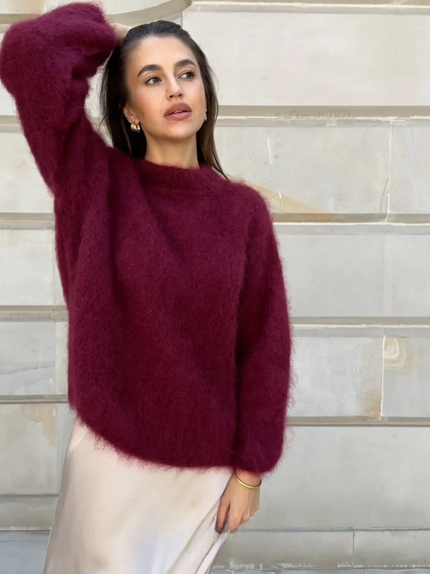 Aveline Fluffy Mohair-Blend Knit Sweater