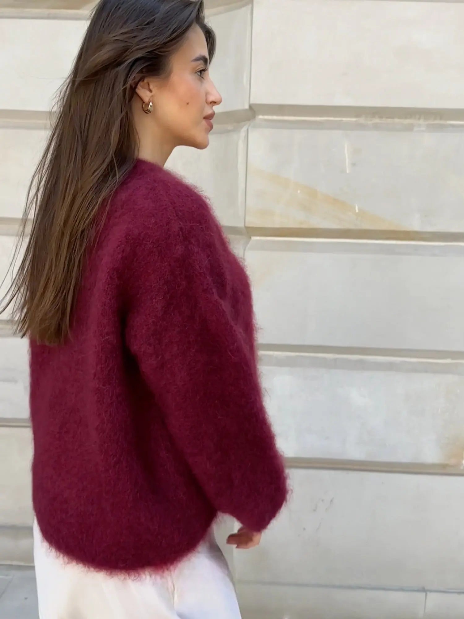 Aveline Fluffy Mohair-Blend Knit Sweater