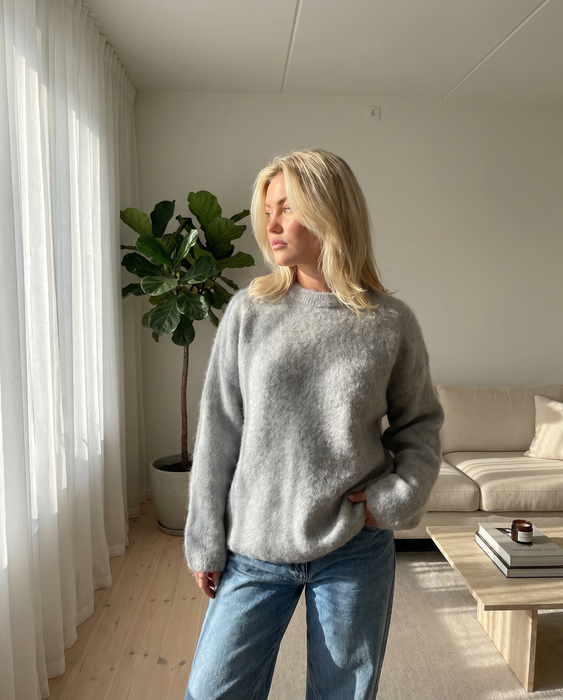Aveline Fluffy Mohair-Blend Knit Sweater