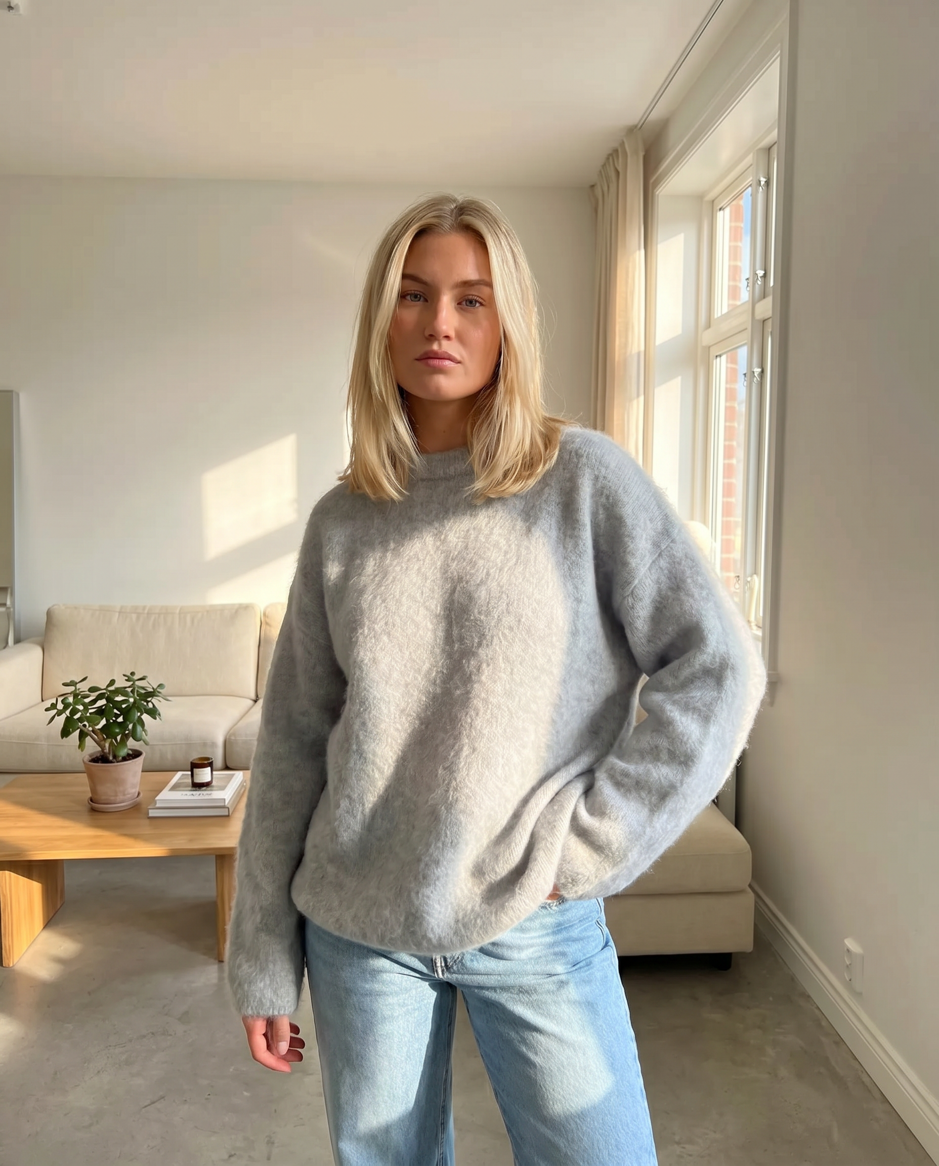 Aveline Fluffy Mohair-Blend Knit Sweater