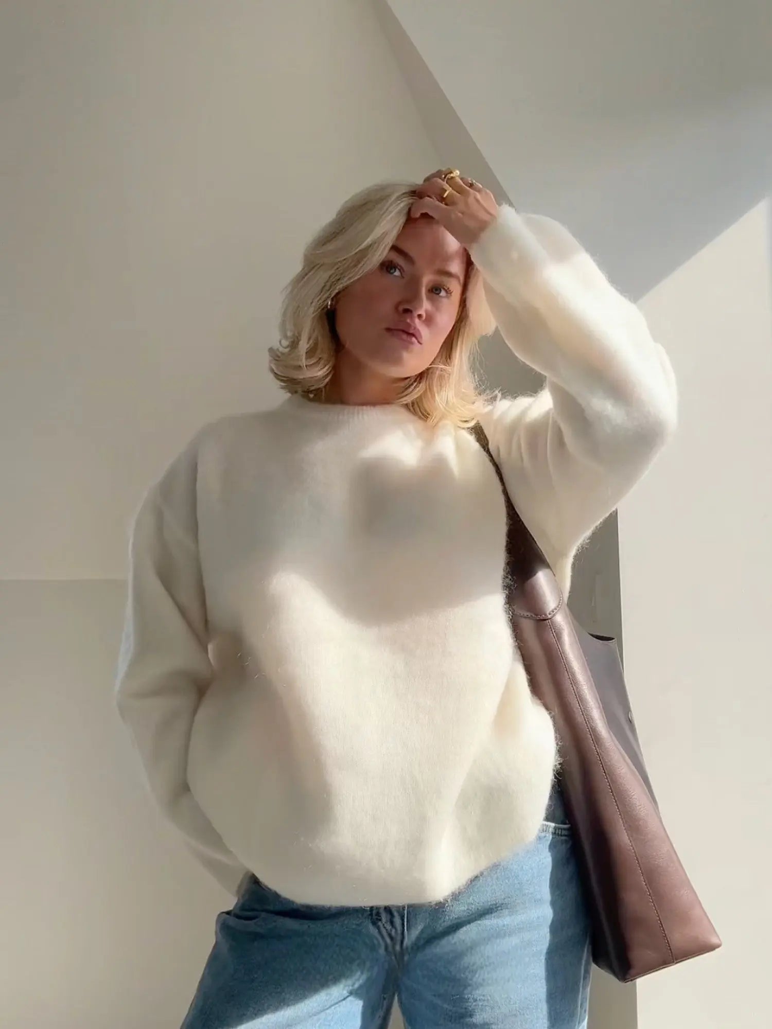 Aveline Fluffy Mohair-Blend Knit Sweater