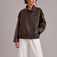 Aveline High-Neck Oversized Faux Leather Bomber Jacket