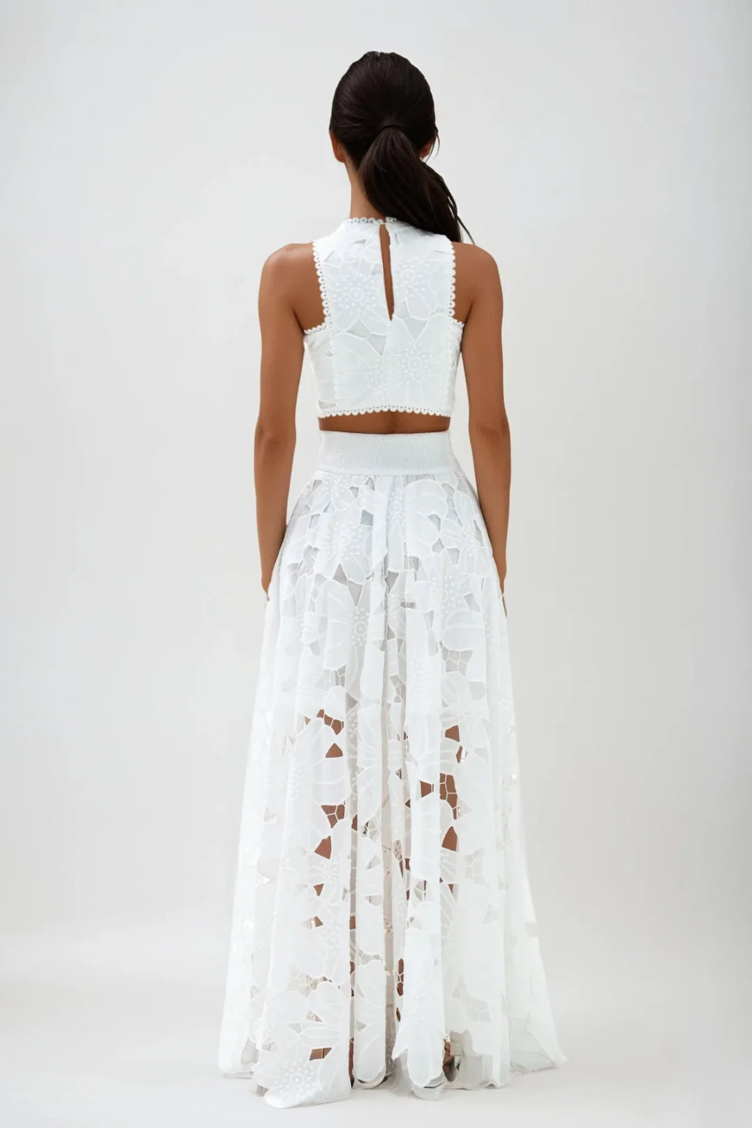 Aveline Lace Sleeveless Flower Cutout Maxi Skirt Set