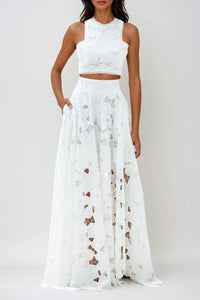 Aveline Lace Sleeveless Flower Cutout Maxi Skirt Set