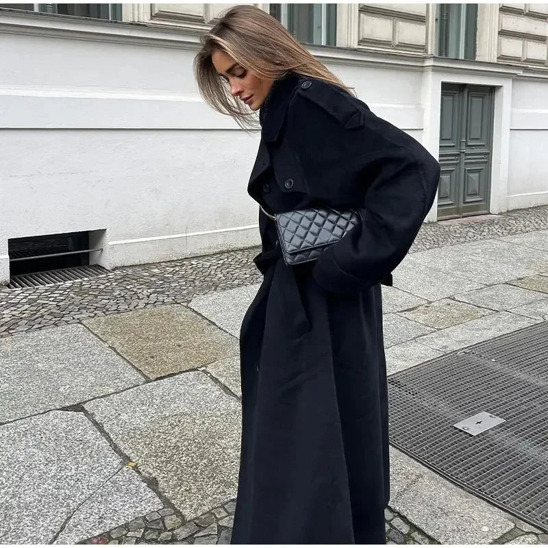 Aveline Oversized Double-Breasted Wool-Blend Long Coat
