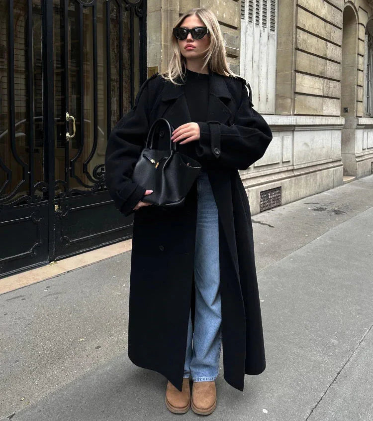Aveline Oversized Double-Breasted Wool-Blend Long Coat