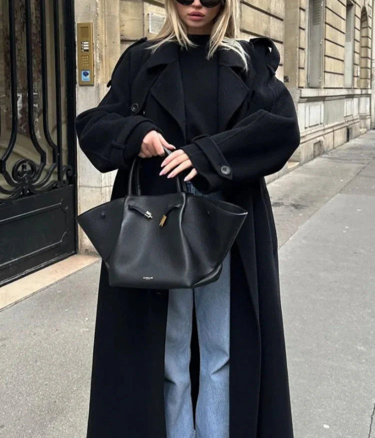 Aveline Oversized Double-Breasted Wool-Blend Long Coat