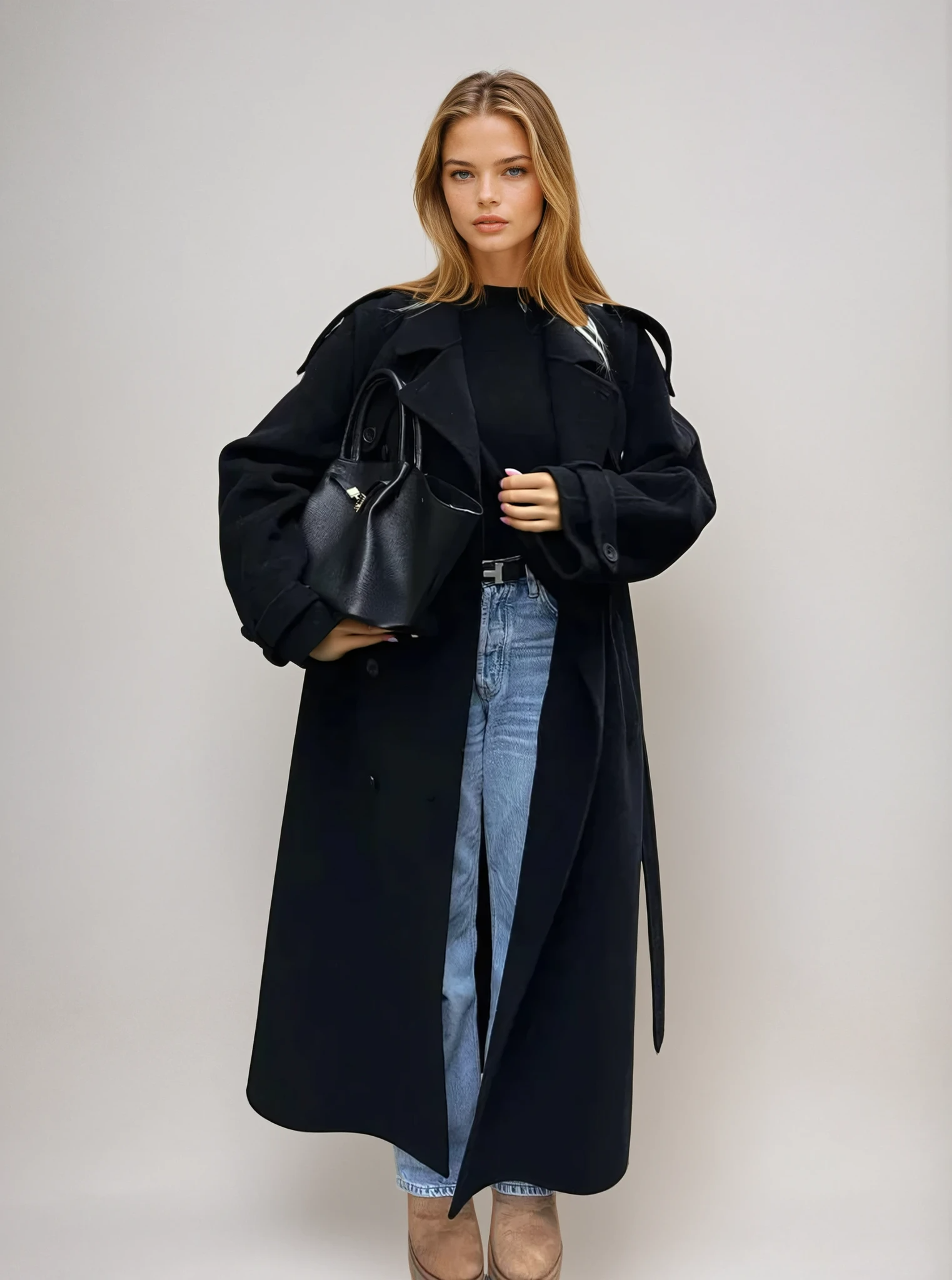 Aveline Oversized Double-Breasted Wool-Blend Long Coat
