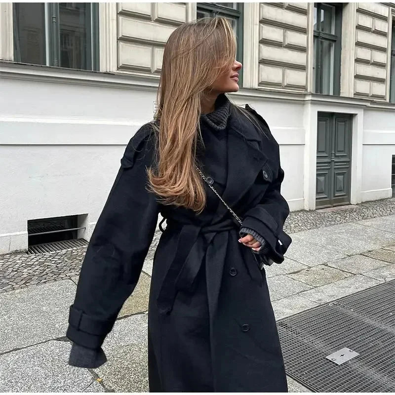 Aveline Oversized Double-Breasted Wool-Blend Long Coat
