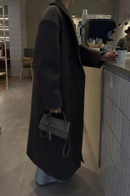 Aveline Oversized Longline Double-Breasted Wool-Blend Coat