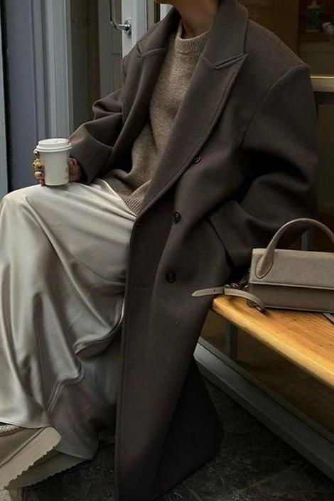 Aveline Oversized Longline Double-Breasted Wool-Blend Coat
