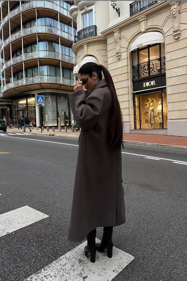 Aveline Oversized Longline Double-Breasted Wool-Blend Coat