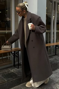 Aveline Oversized Longline Double-Breasted Wool-Blend Coat