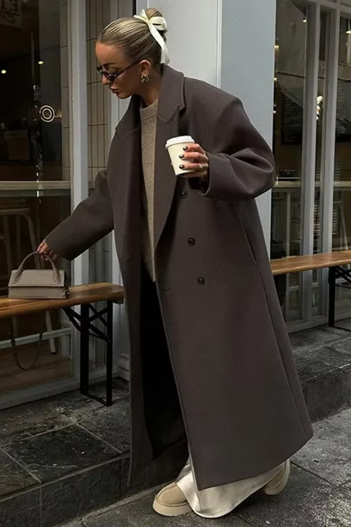 Aveline Oversized Longline Double-Breasted Wool-Blend Coat