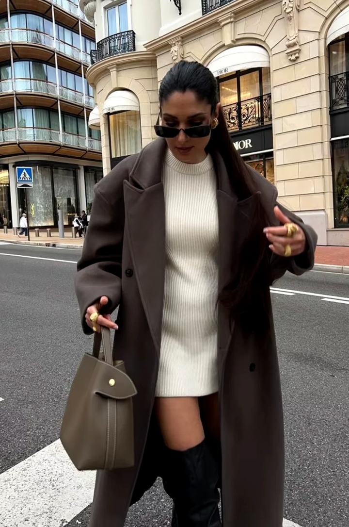 Aveline Oversized Longline Double-Breasted Wool-Blend Coat