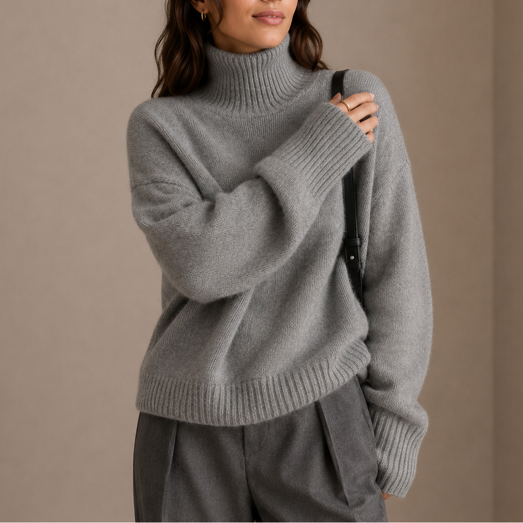 Aveline Oversized Ribbed Turtleneck Knit Sweater
