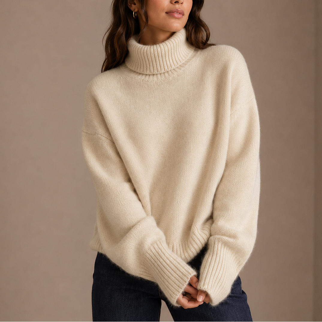 Aveline Oversized Ribbed Turtleneck Knit Sweater