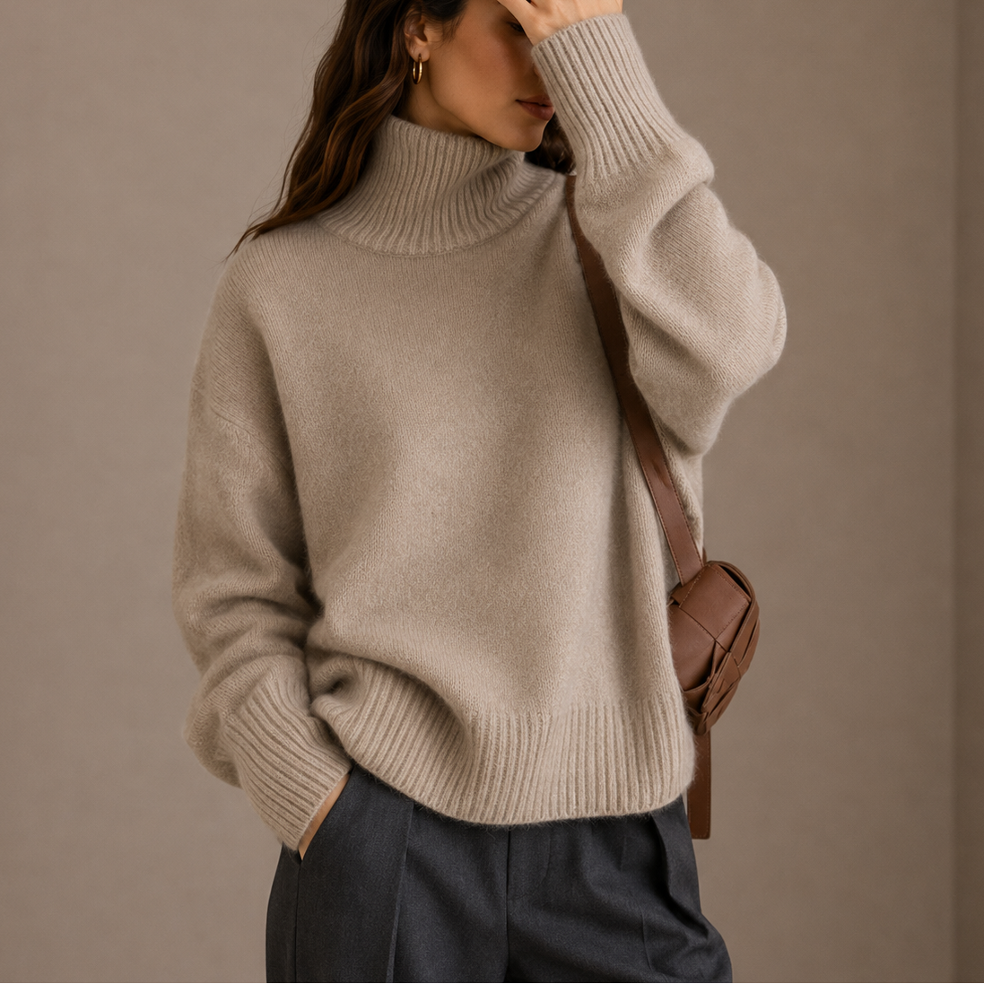 Aveline Oversized Ribbed Turtleneck Knit Sweater