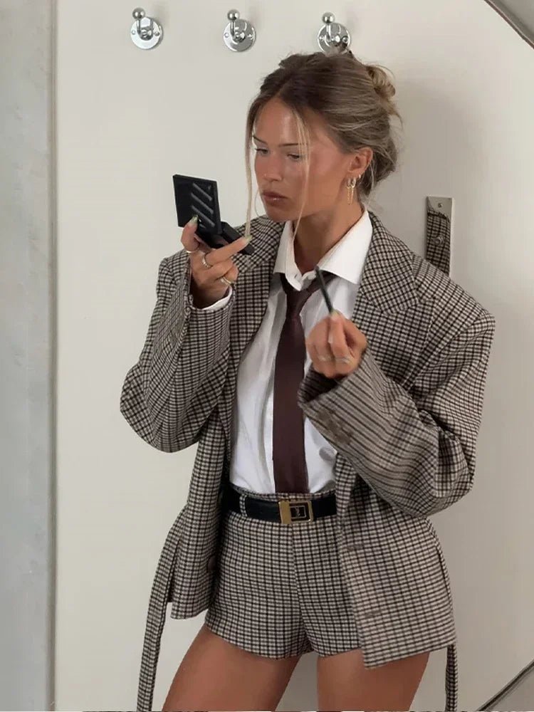 Aveline Plaid Tailored Blazer & Shorts Set