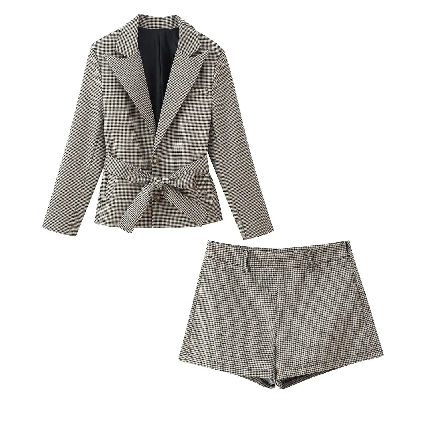 Aveline Plaid Tailored Blazer & Shorts Set