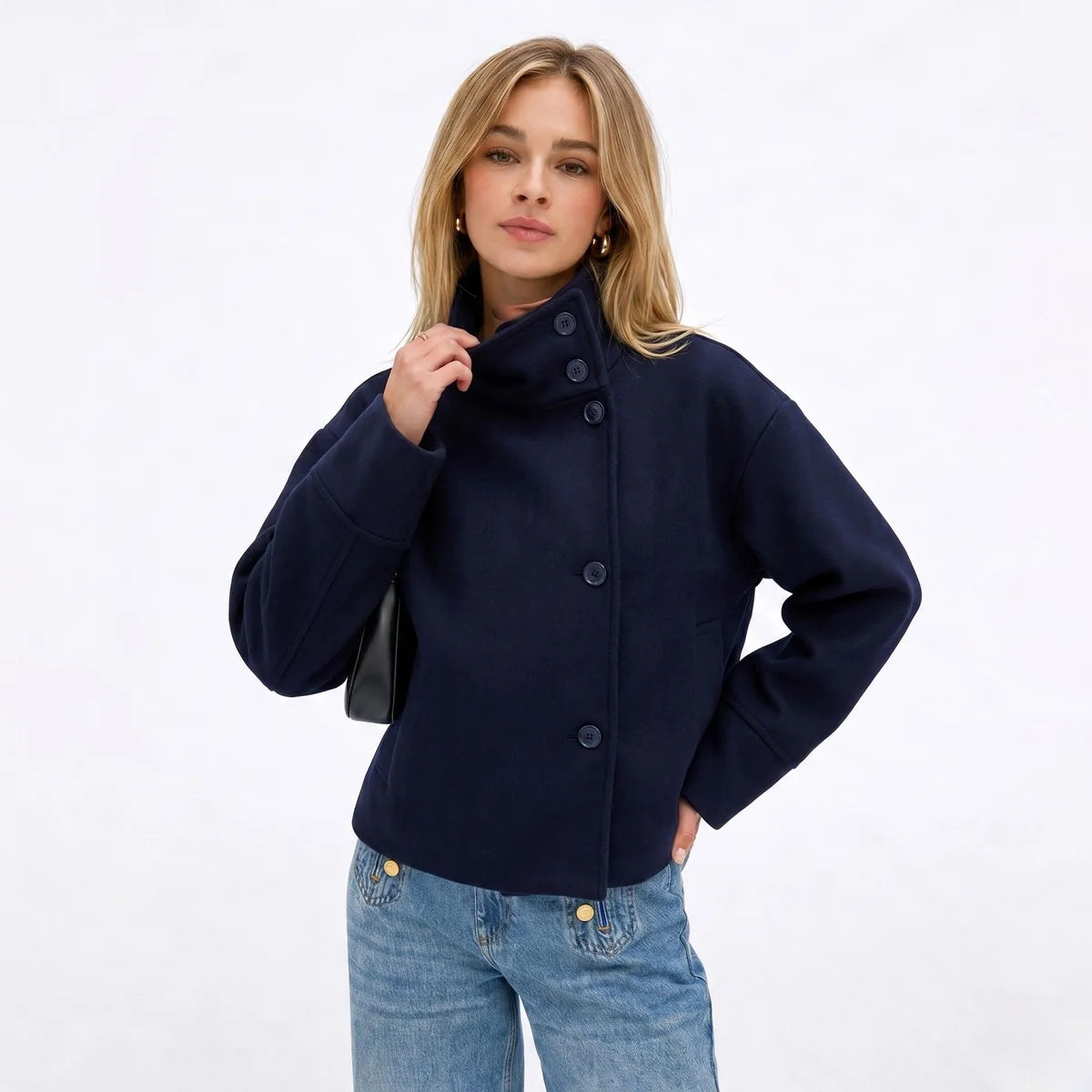 Aveline Stand-Collar Wool-Blend Pea Coat