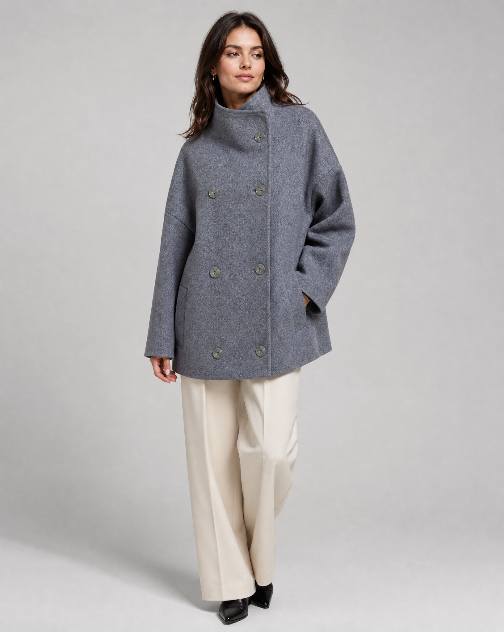 Aveline Stand-Collar Wool-Blend Pea Coat