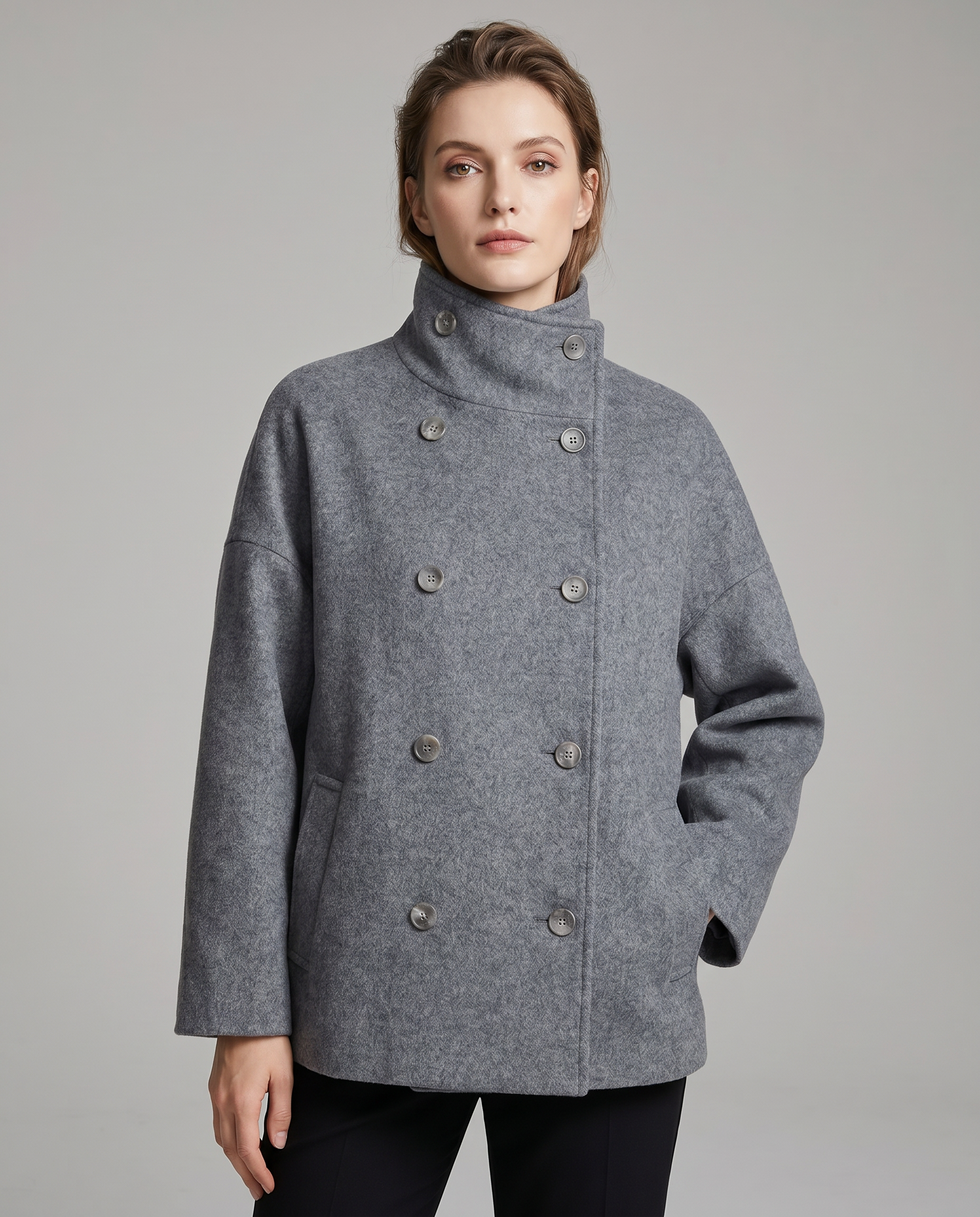 Aveline Stand-Collar Wool-Blend Pea Coat