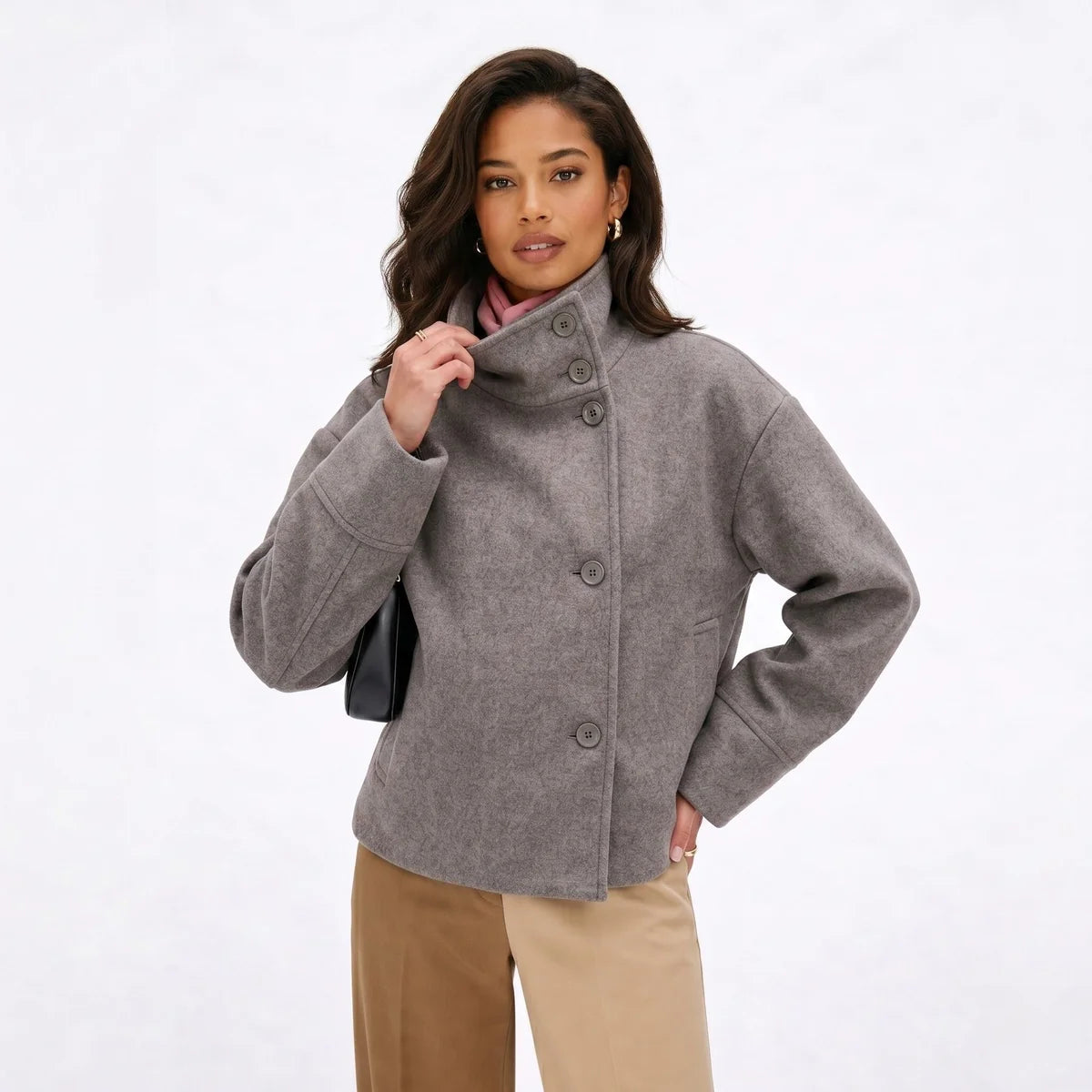 Aveline Stand-Collar Wool-Blend Pea Coat