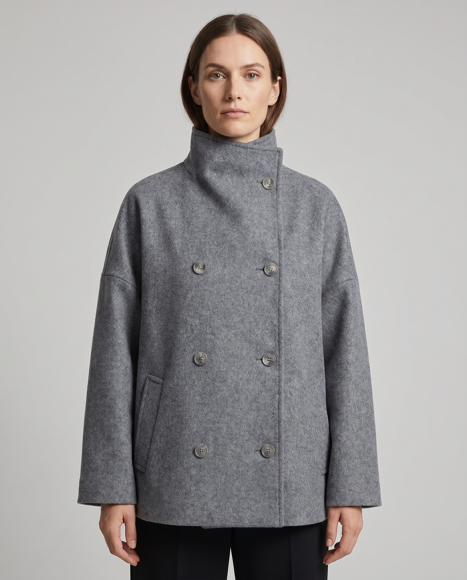 Aveline Stand-Collar Wool-Blend Pea Coat