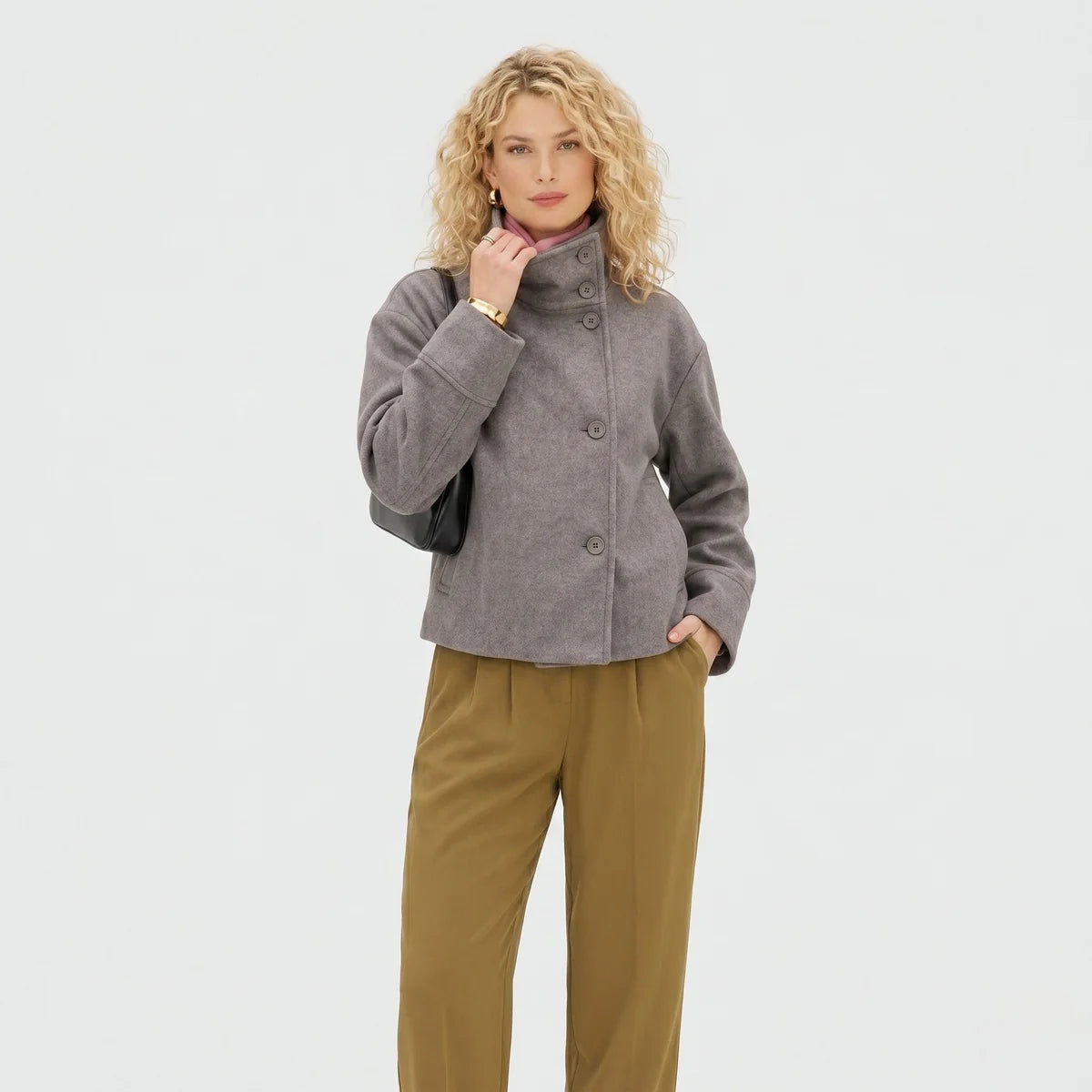 Aveline Stand-Collar Wool-Blend Pea Coat