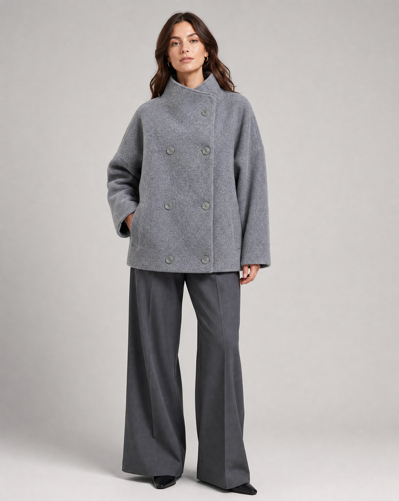 Aveline Stand-Collar Wool-Blend Pea Coat