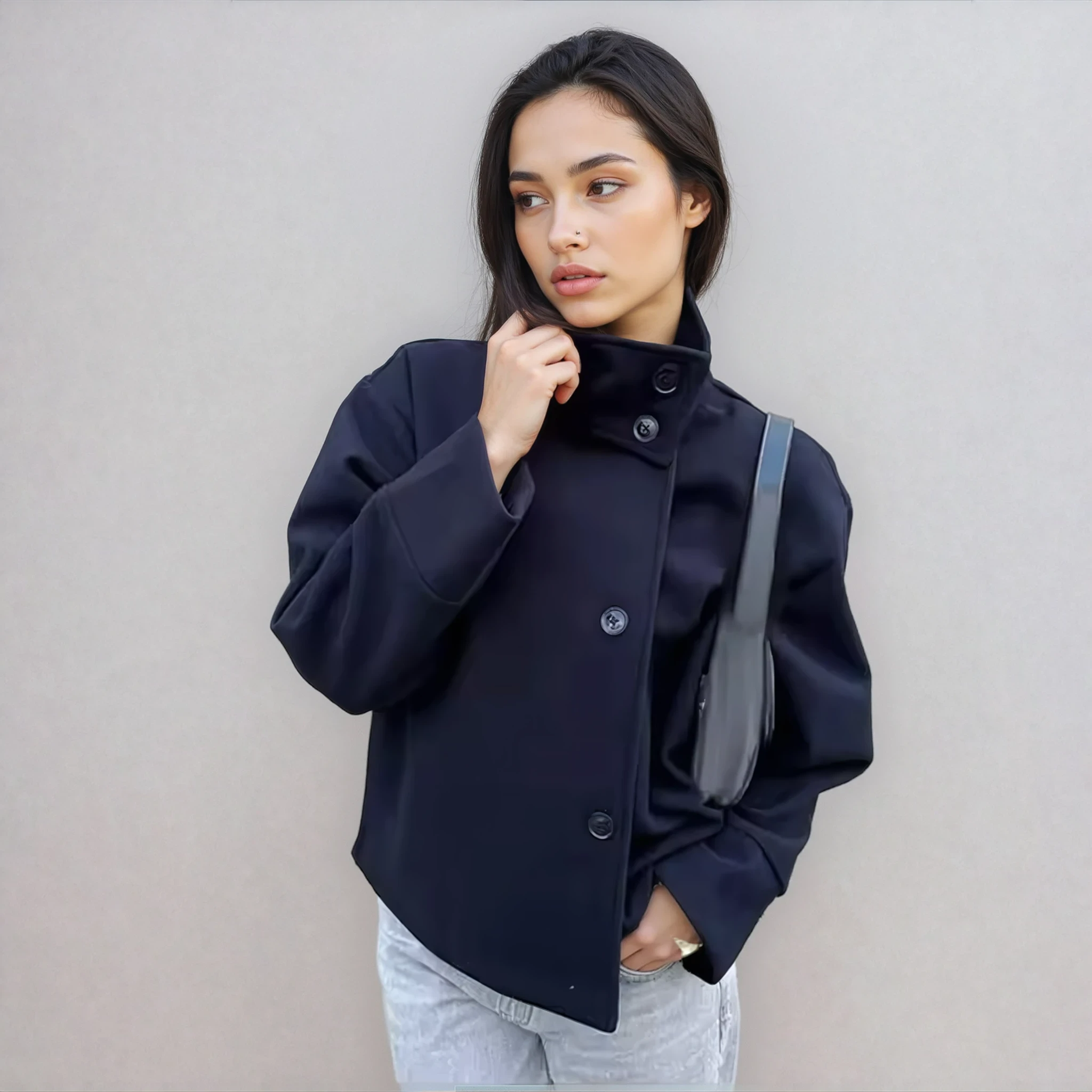 Aveline Stand-Collar Wool-Blend Pea Coat