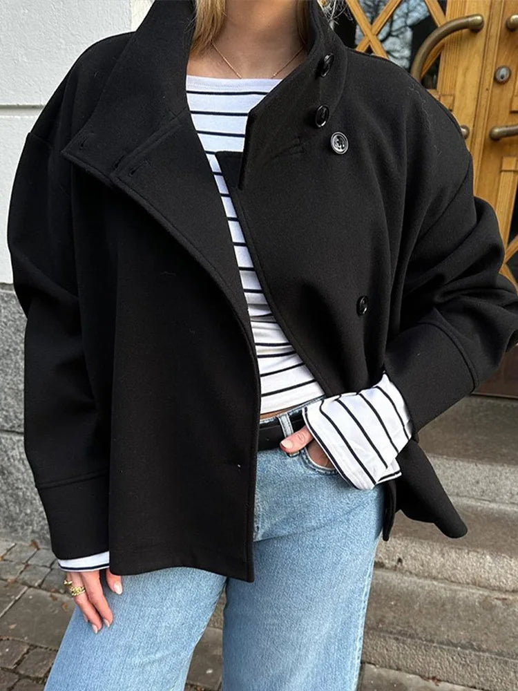 Aveline Stand-Collar Wool-Blend Pea Coat