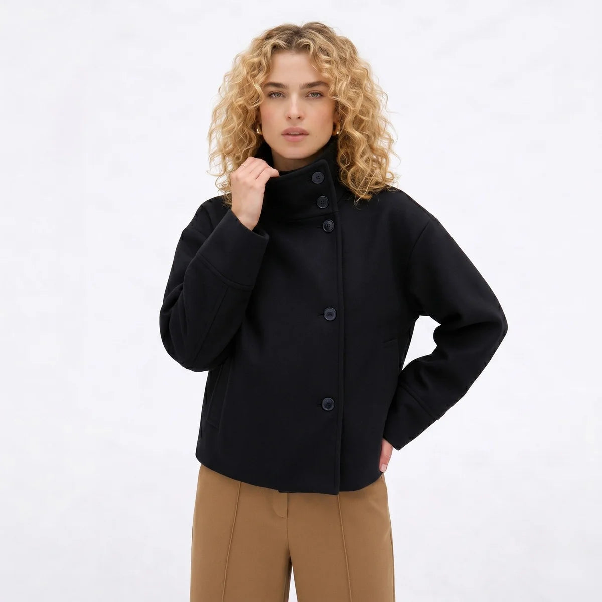 Aveline Stand-Collar Wool-Blend Pea Coat