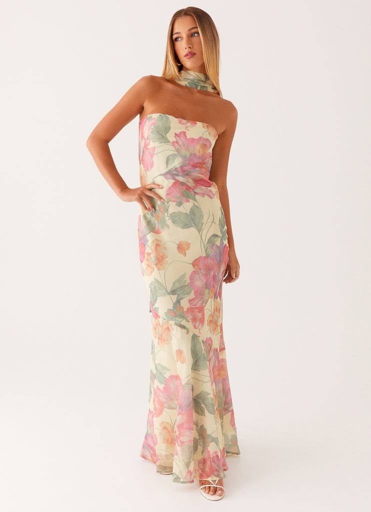 Aveline Strapless Floral Maxi Dress with Scarf Detail