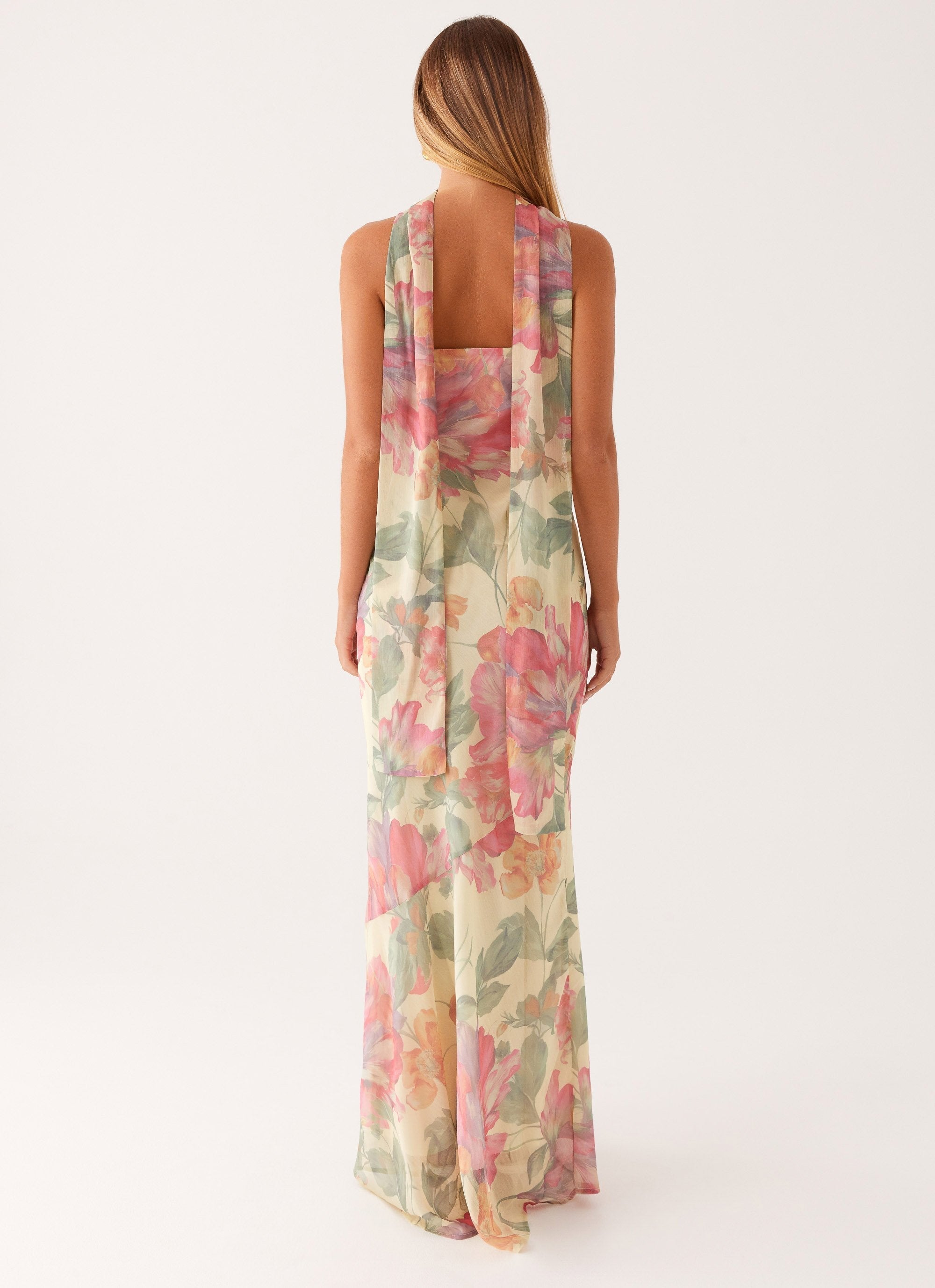 Aveline Strapless Floral Maxi Dress with Scarf Detail