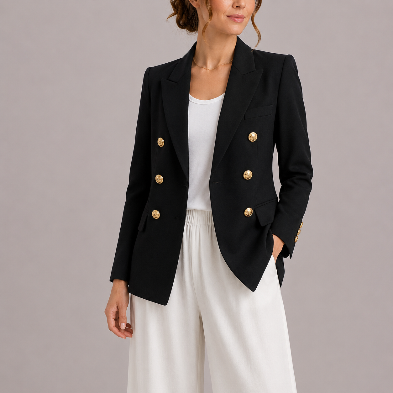 Aveline Tailored Double-Breasted Button Blazer