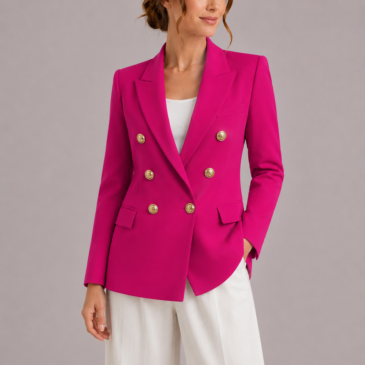 Aveline Tailored Double-Breasted Button Blazer
