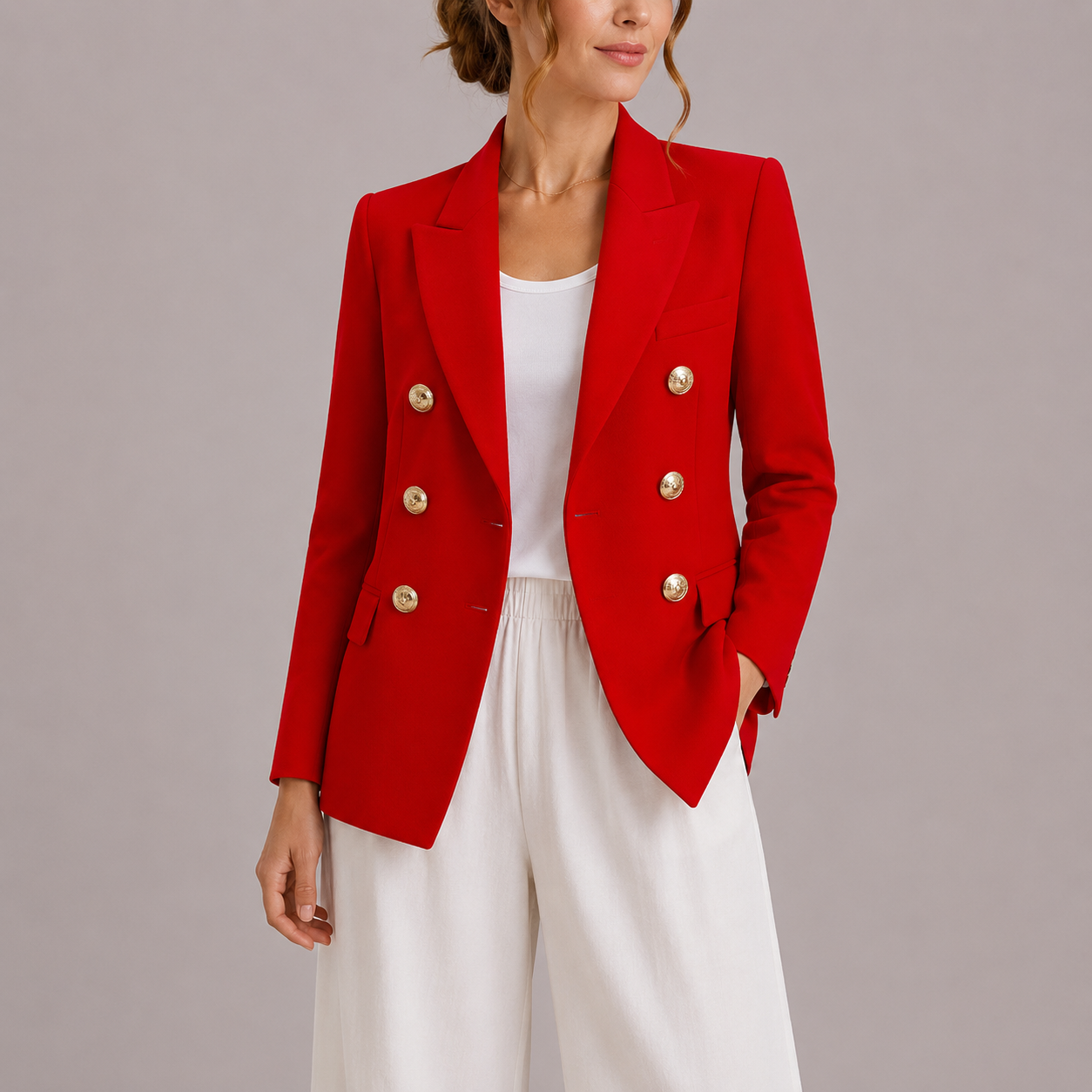 Aveline Tailored Double-Breasted Button Blazer
