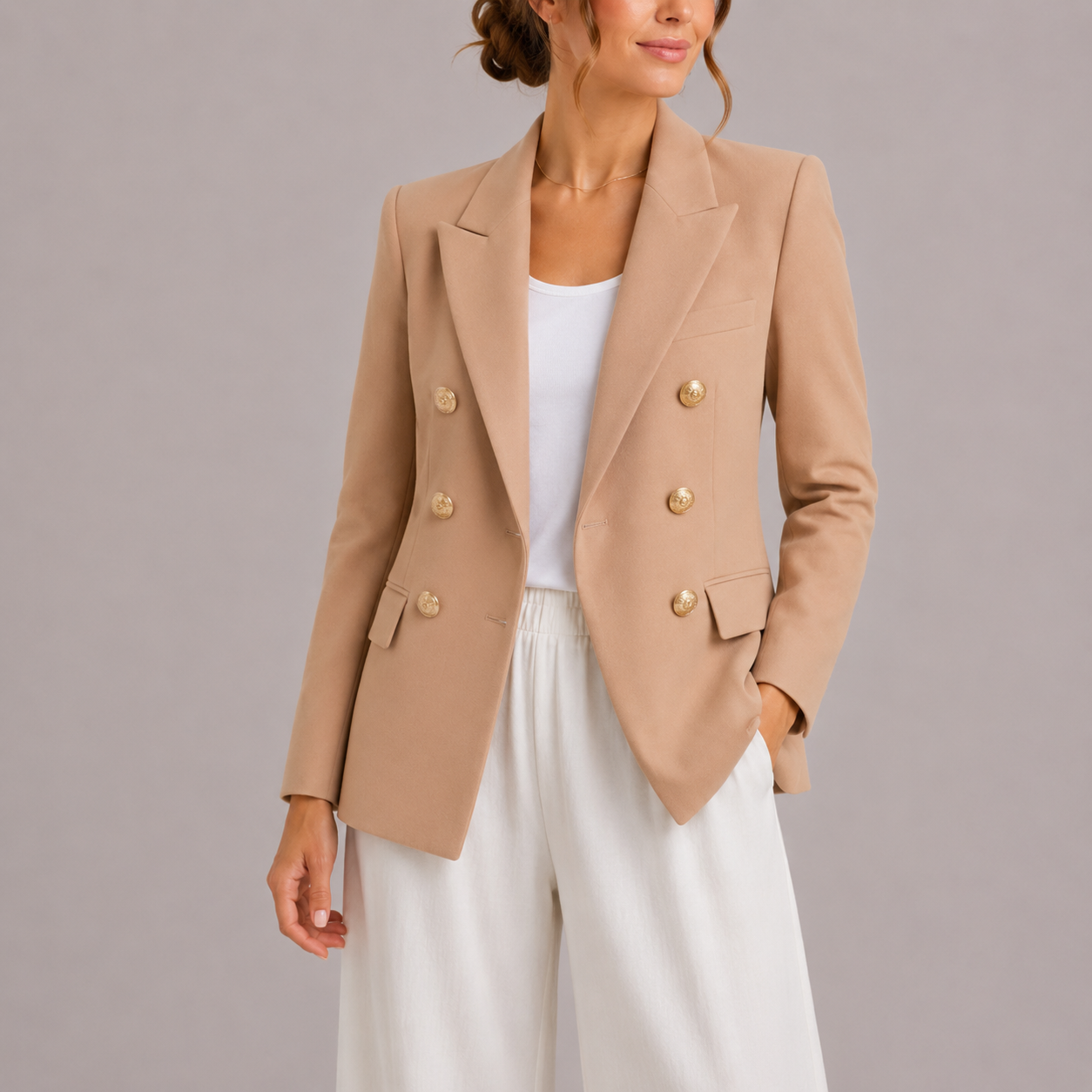 Aveline Tailored Double-Breasted Button Blazer