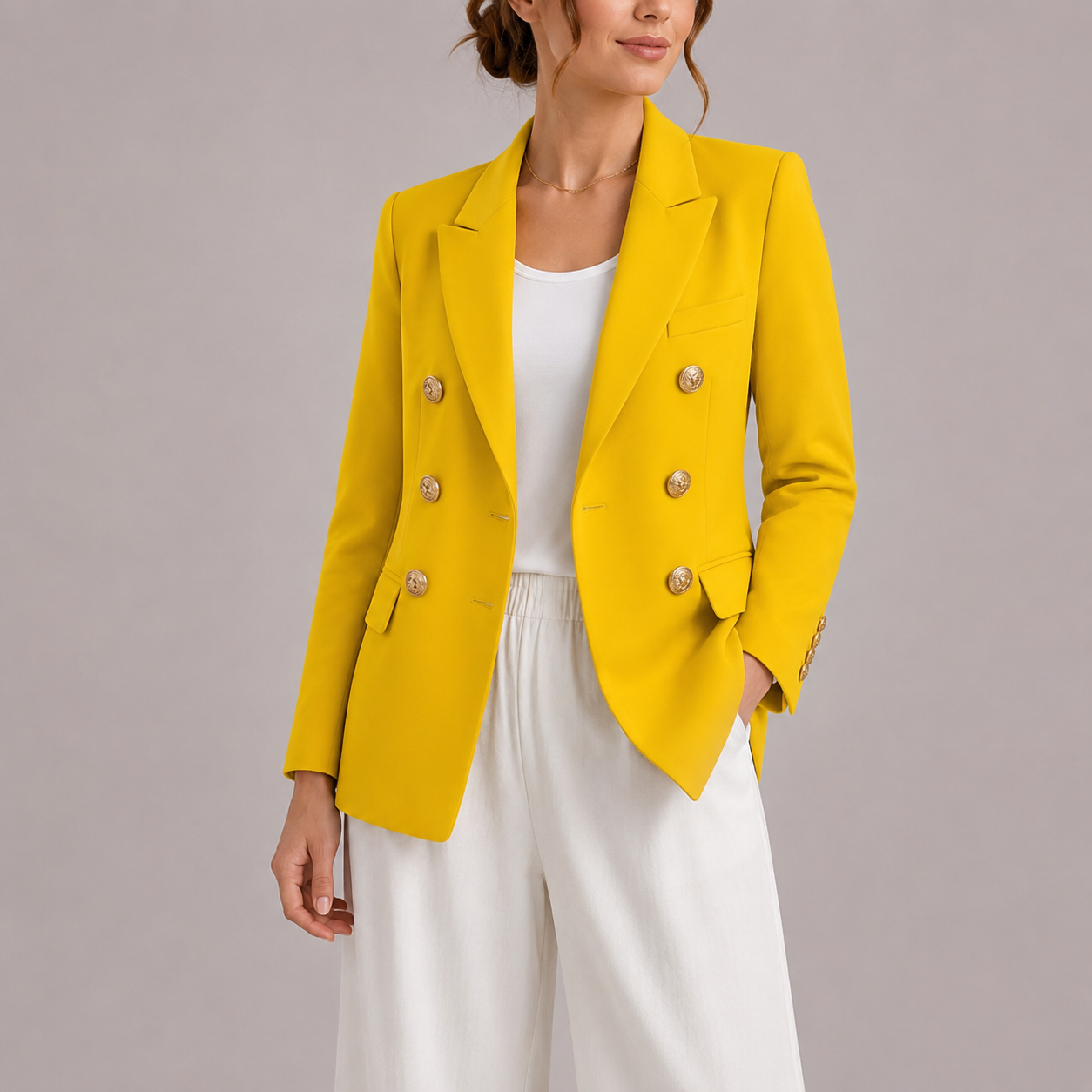 Aveline Tailored Double-Breasted Button Blazer