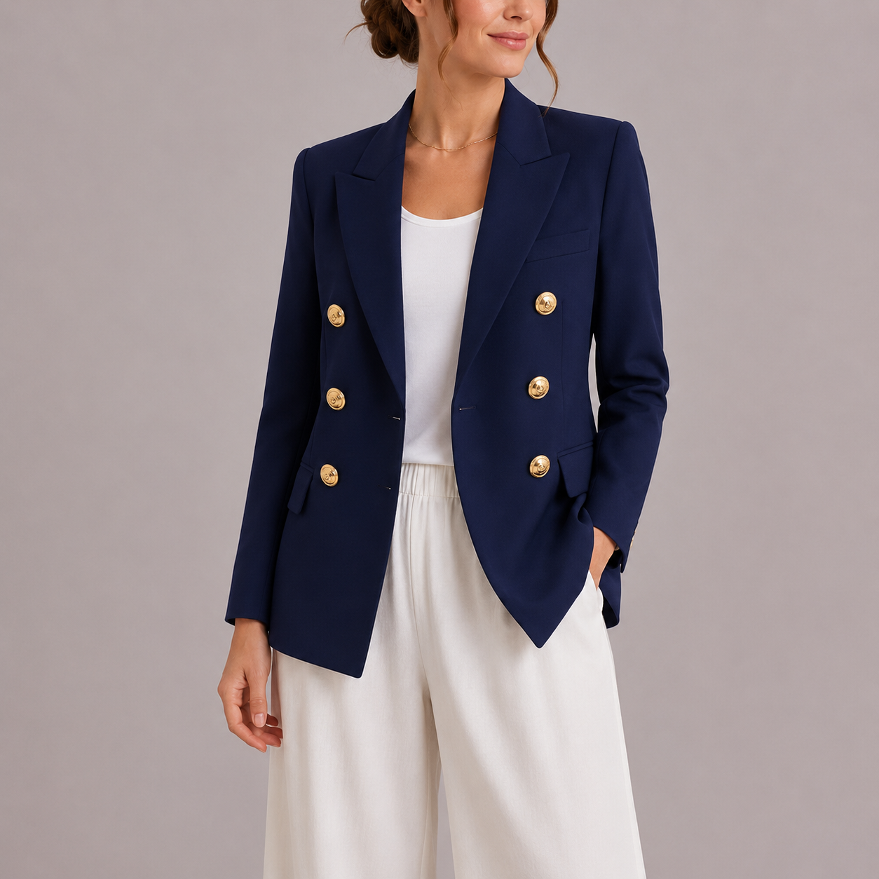Aveline Tailored Double-Breasted Button Blazer