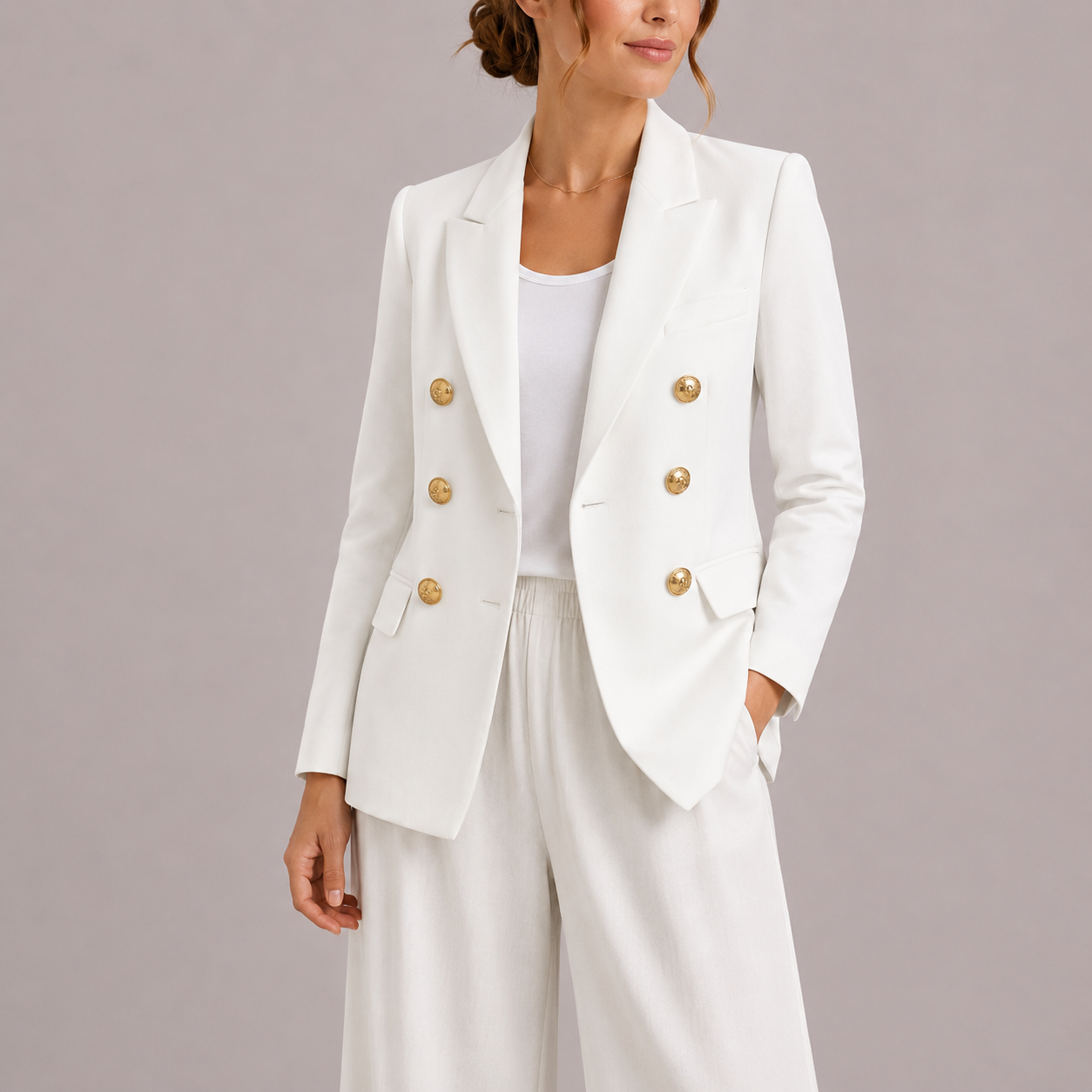 Aveline Tailored Double-Breasted Button Blazer