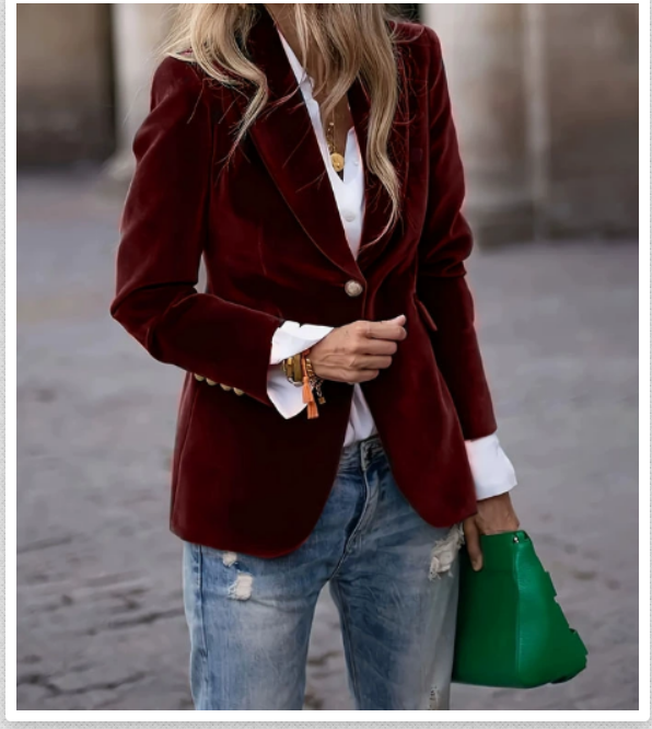 Aveline Tailored Velvet Single-Breasted Blazer